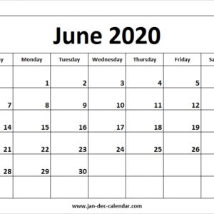 Blank Printable June Calendar 2020 Template Free