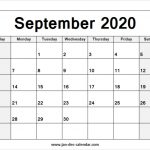 Blank Printable September Calendar 2020 Template Free