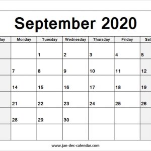 Blank Printable September Calendar 2020 Template Free