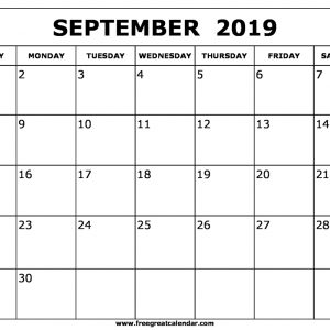 Blank September 2019 Calendar Printable