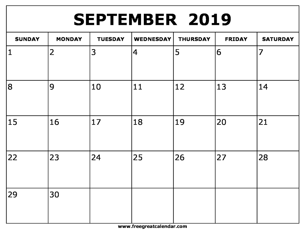 Blank September 2019 Calendar Printable