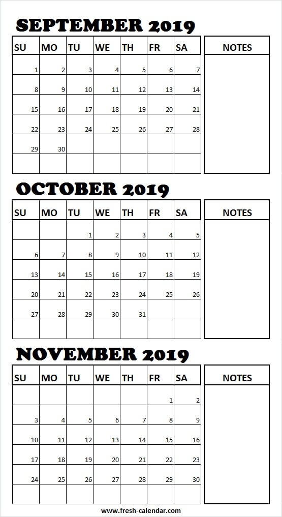 Blank September To November 2019 Calendar 2019 Editable