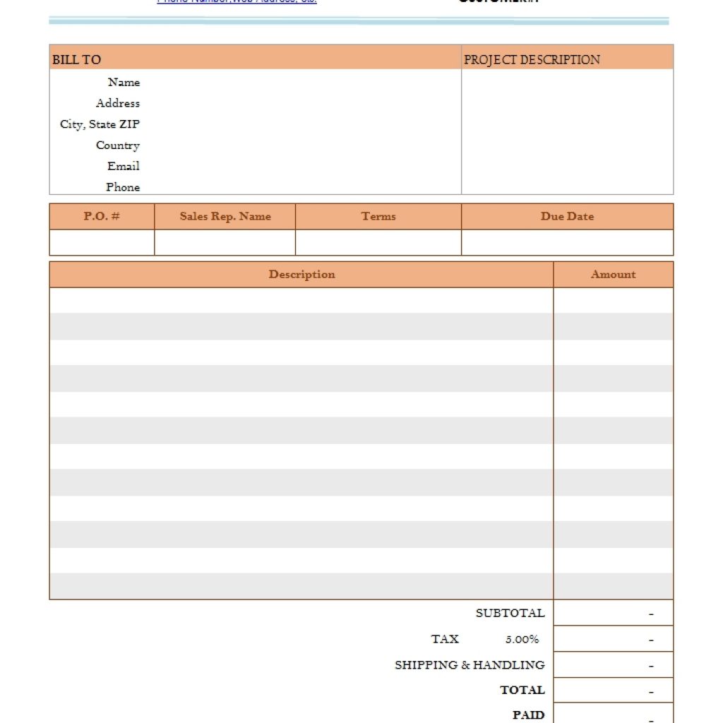 Blank Service Invoicing Template