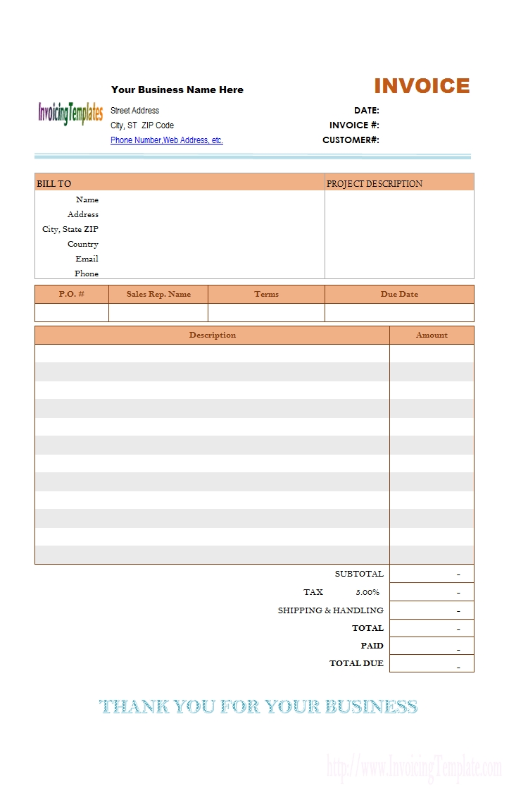 Blank Service Invoicing Template