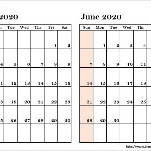 Blank Two Month May June 2020 Calendar Printable Template