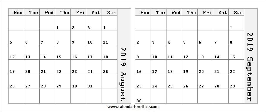 Calendar 2019 August And September Tumblr Calendar For Office