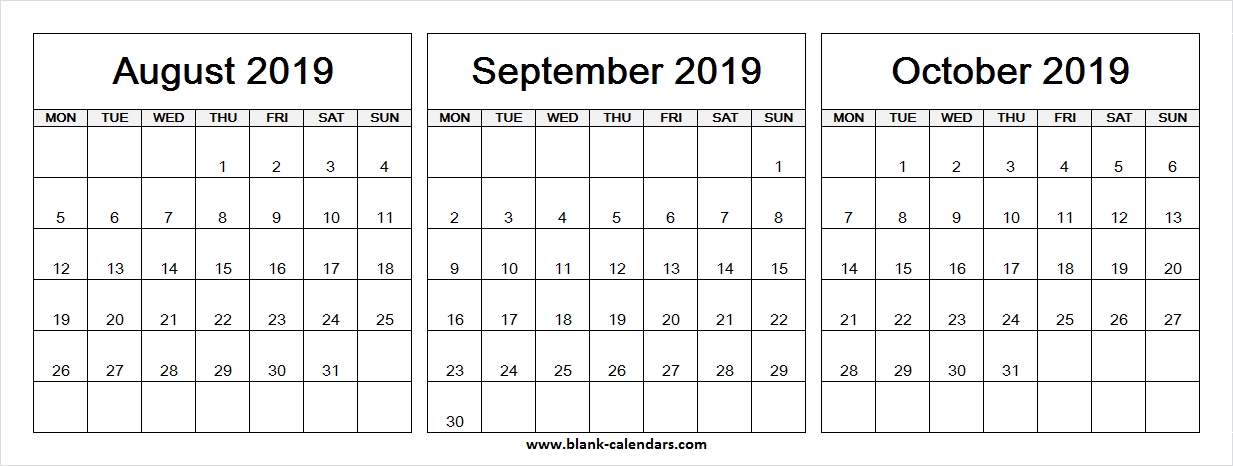 Calendar 2019 August September And October Tumblr Print Blank