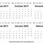 Calendar 2019 September To 2020 February Template 6 Month Calendar