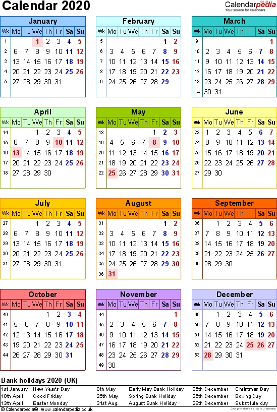 Calendar 2020 Uk 16 Free Printable Pdf Templates