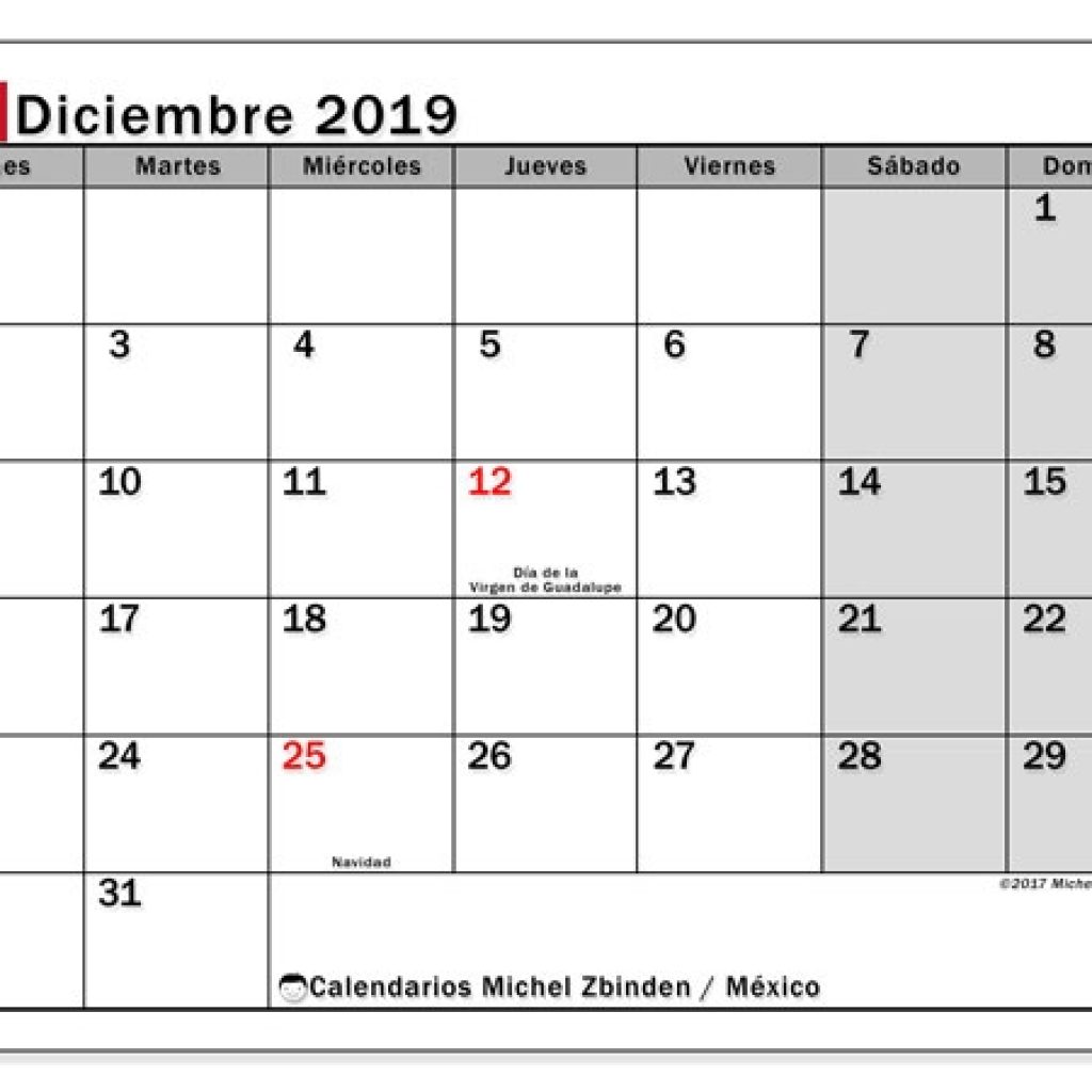 Calendario Diciembre 2019 Mxico Michel Zbinden Es