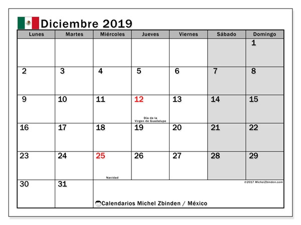 Calendario Diciembre 2019 Mxico Michel Zbinden Es