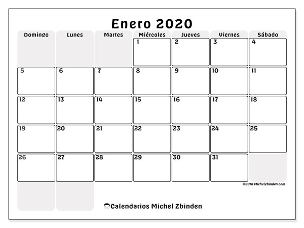 Calendario Enero 2020 44ds Michel Zbinden Es