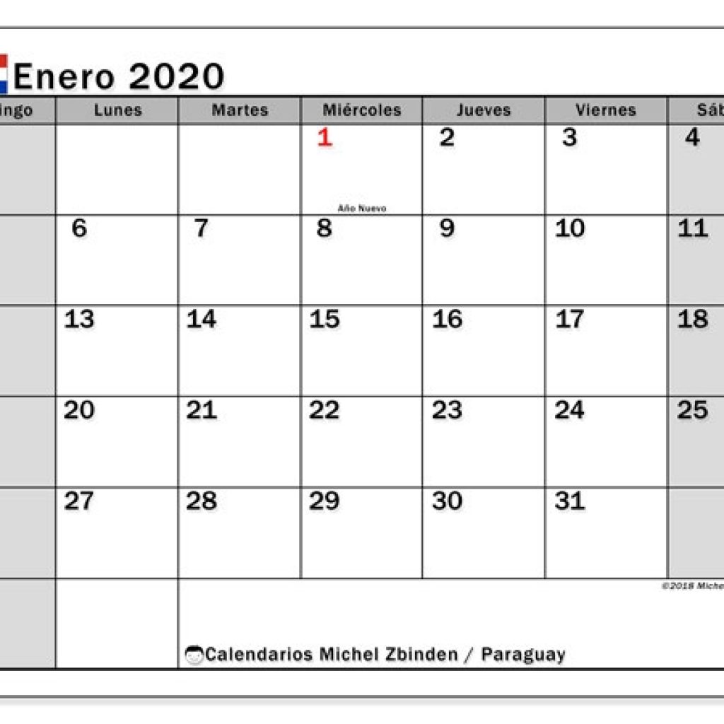 Calendario Enero 2020 Paraguay Michel Zbinden Es