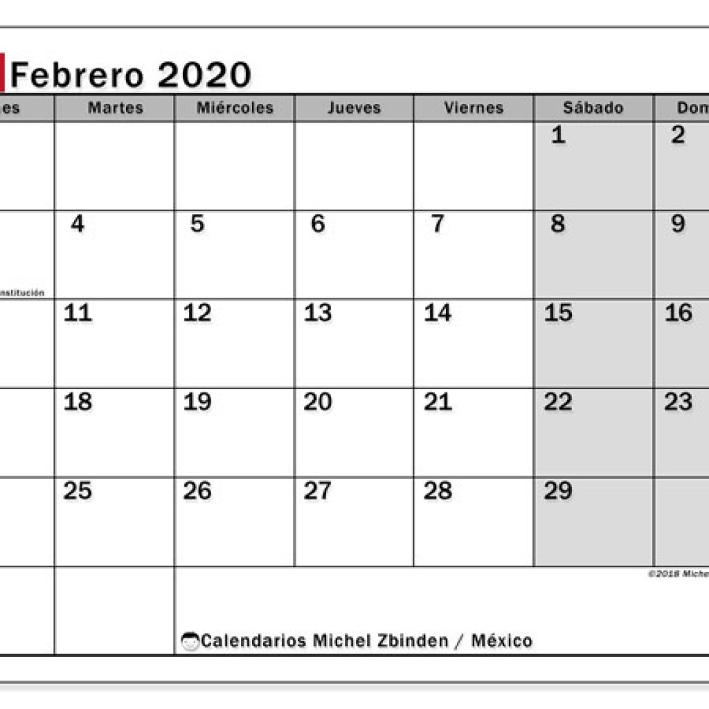 Calendario Febrero 2020 Mxico Michel Zbinden Es