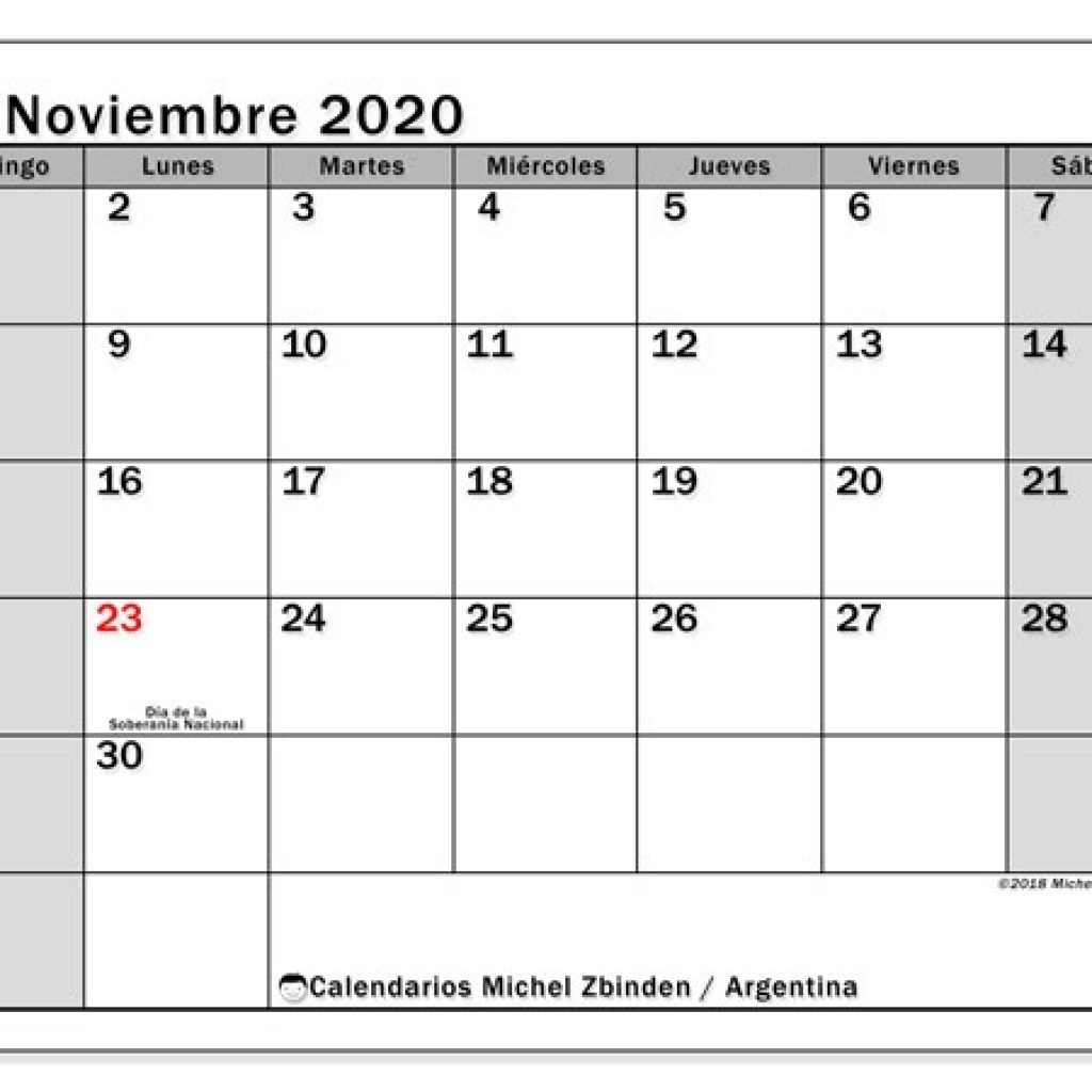 Calendario Noviembre 2020 Argentina Michel Zbinden Es