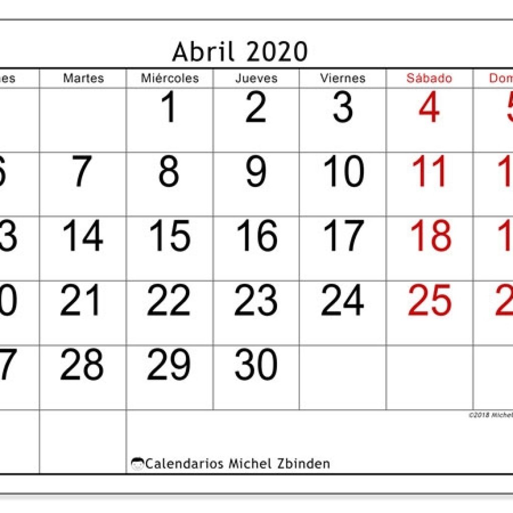 Calendarios Abril 2020 Ld Michel Zbinden Es