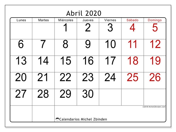 Calendarios Abril 2020 Ld Michel Zbinden Es