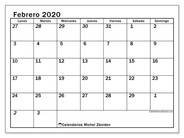 Calendarios Febrero 2020 Ld Michel Zbinden Es