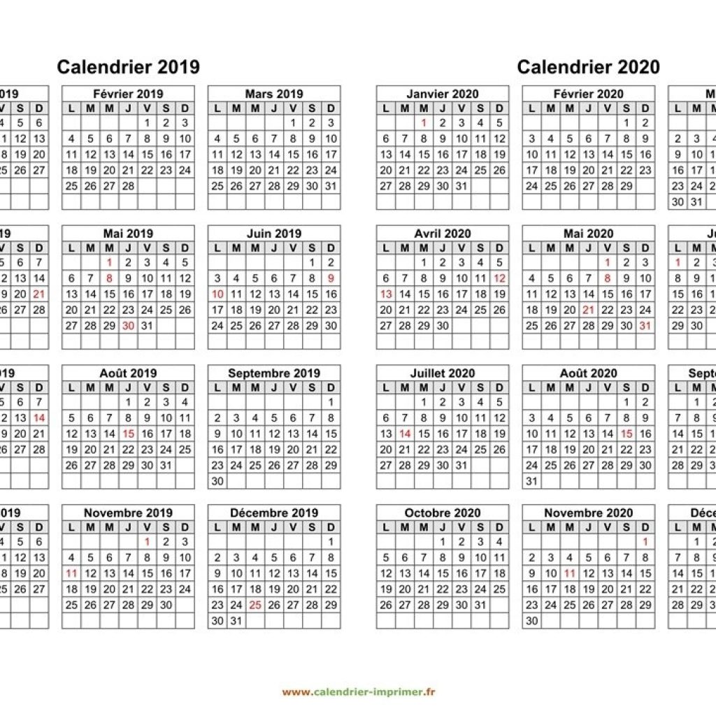 Calendrier 2019 2020 Imprimer