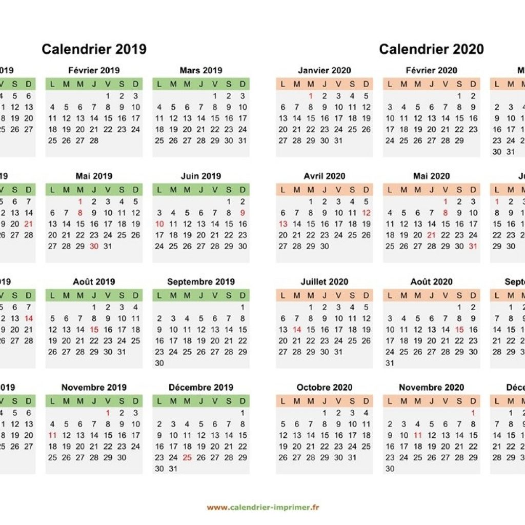 Calendrier 2019 2020 Imprimer