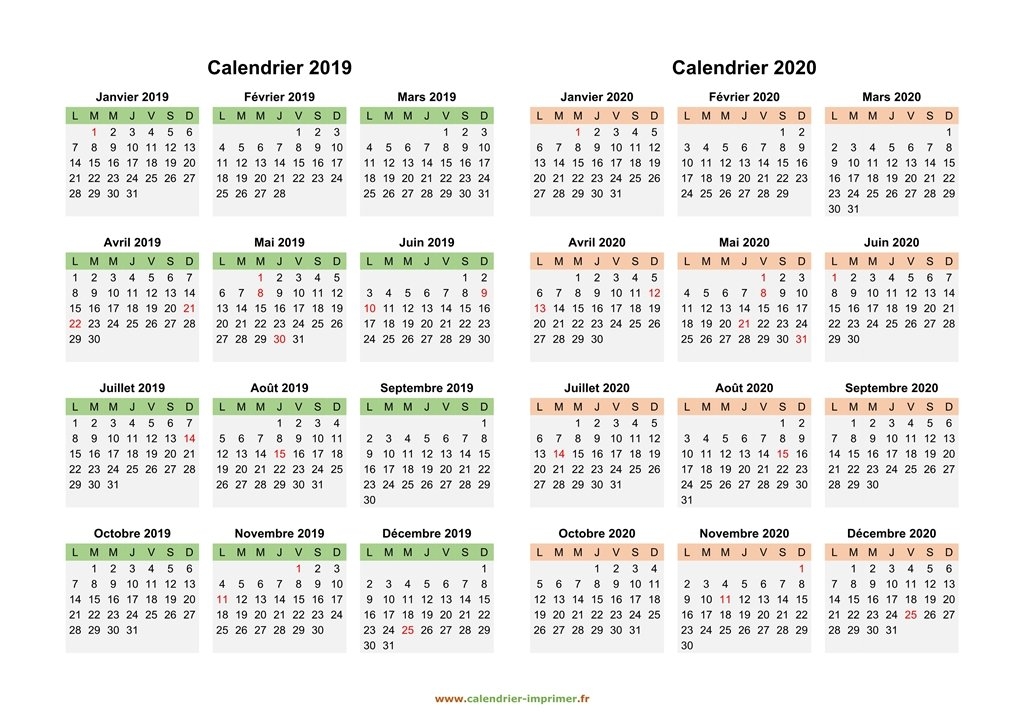 Calendrier 2019 2020 Imprimer