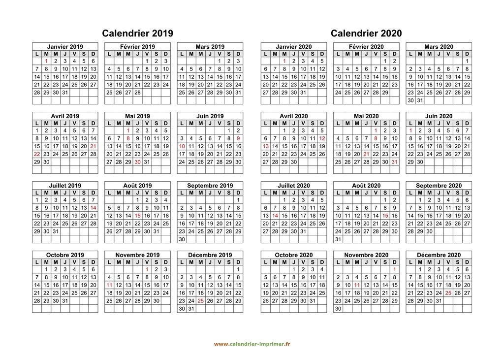 Calendrier 2019 2020 Imprimer