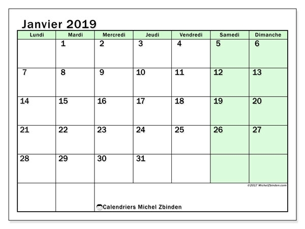 Calendrier Janvier 2019 60ld Michel Zbinden Fr