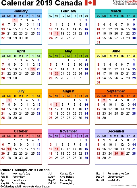 Canada Calendar 2019 Free Word Calendar Templates Great Things To