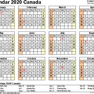 Canada Calendar 2020 Free Printable Pdf Templates