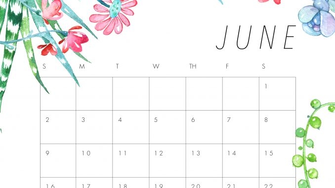 Cute June 2019 Calendar Printable Floral Wall Design