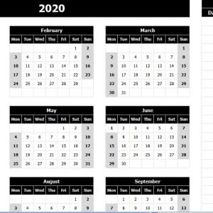 Download 2020 Yearly Calendar Mon Start With Notes Excel Template