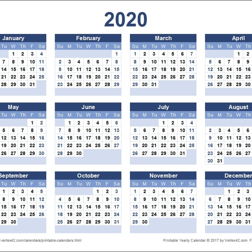 Download A Free Printable 2020 Yearly Calendar From Vertex42