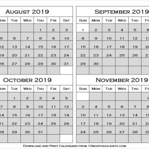 Download August September October November 2019 Blank Calendar