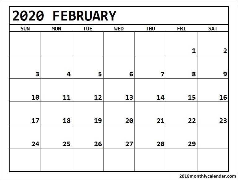 Download February 2020 Calendar Blank Editable