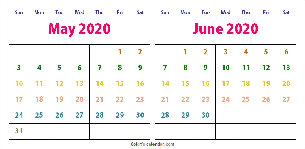 Download May June 2020 Calendar Colorful Design 2020 Calendar