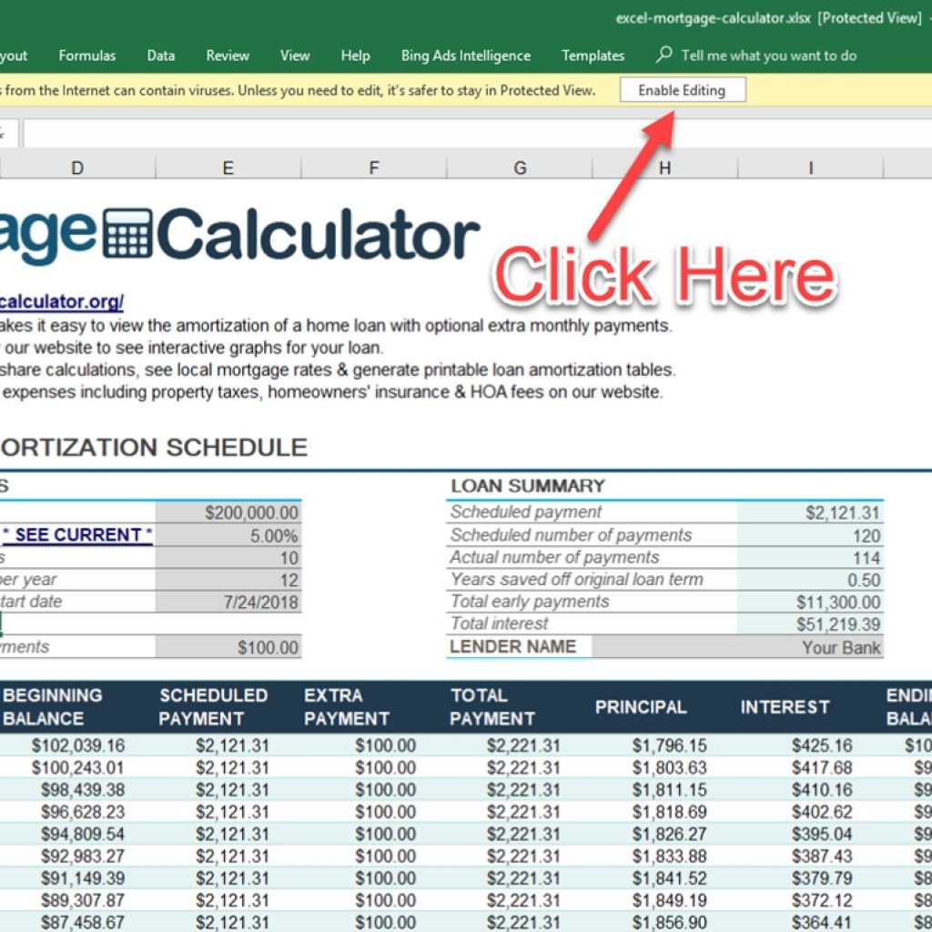 Download Microsoft Excel Mortgage Calculator Spreadsheet Xlsx Excel