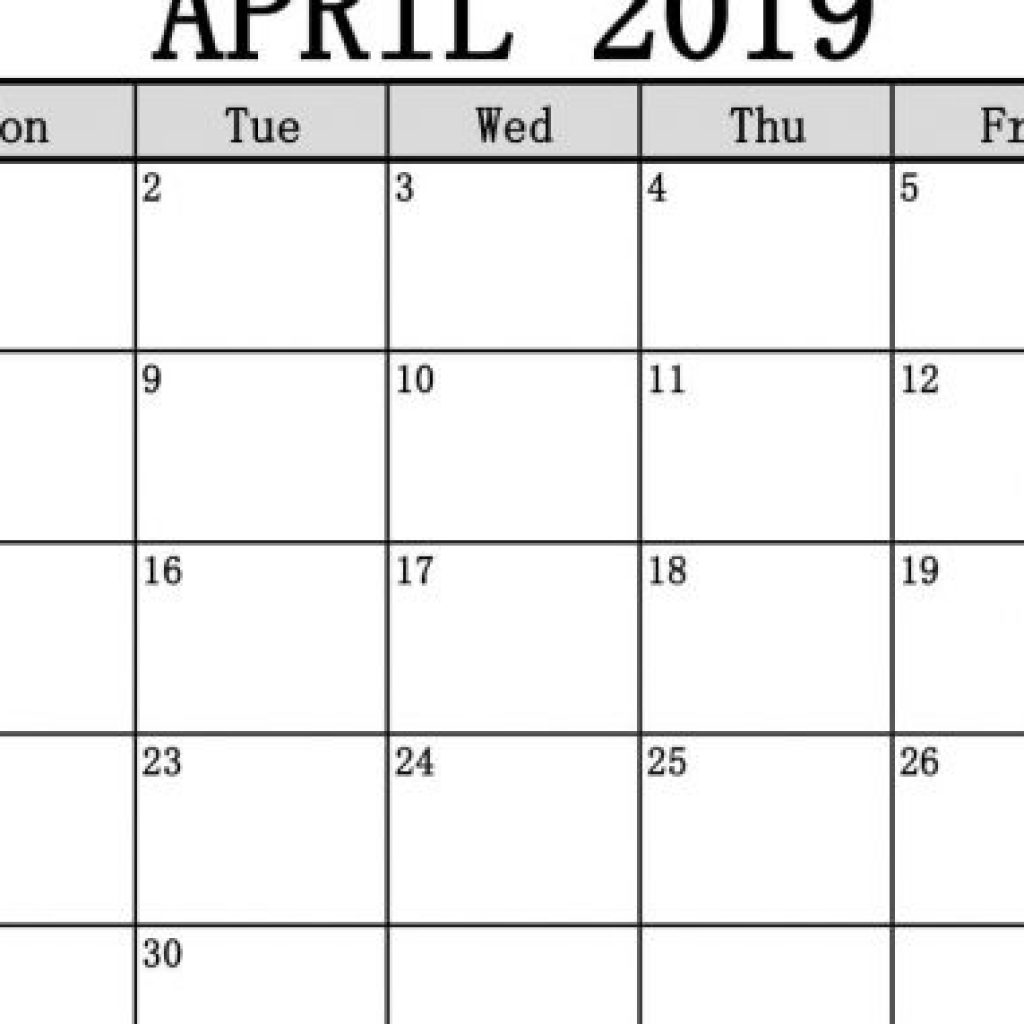 Editable April 2019 Calendar Blank Template Word