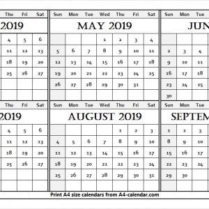 Editable April September 2019 Calendar Six Month Calendar