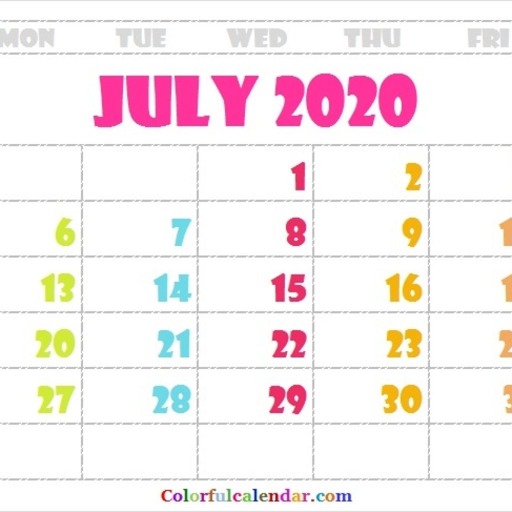 Editable July Calendar 2020 For Kids Blank 2020 Calendar Pages