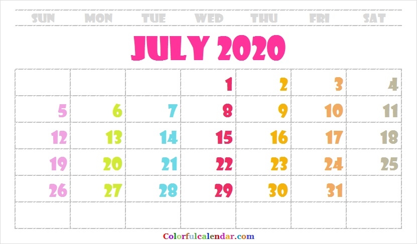 Editable July Calendar 2020 For Kids Blank 2020 Calendar Pages