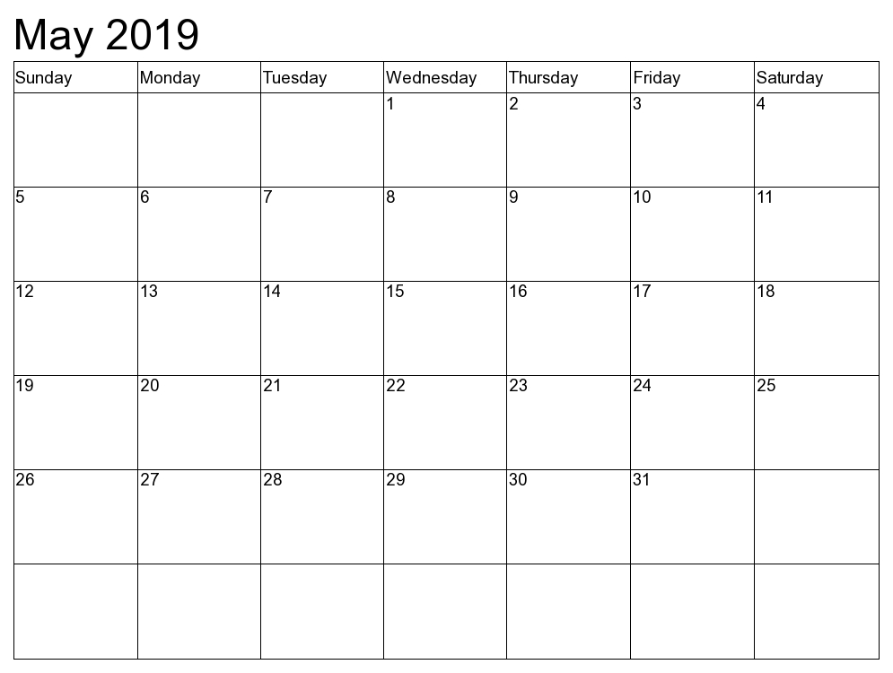 Editable May 2019 Calendar Printable Template With Holidays