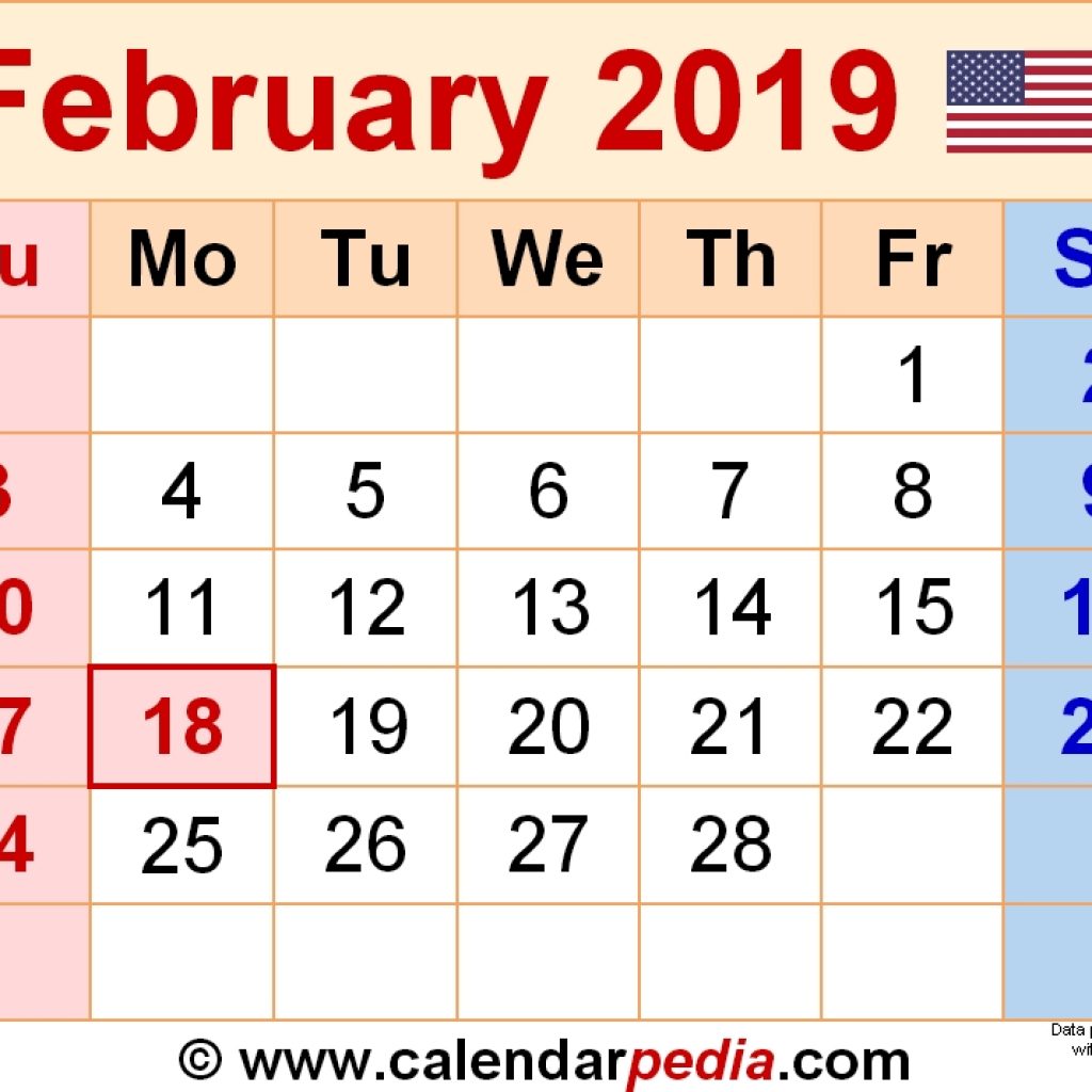 February 2019 Calendars For Word Excel Pdf