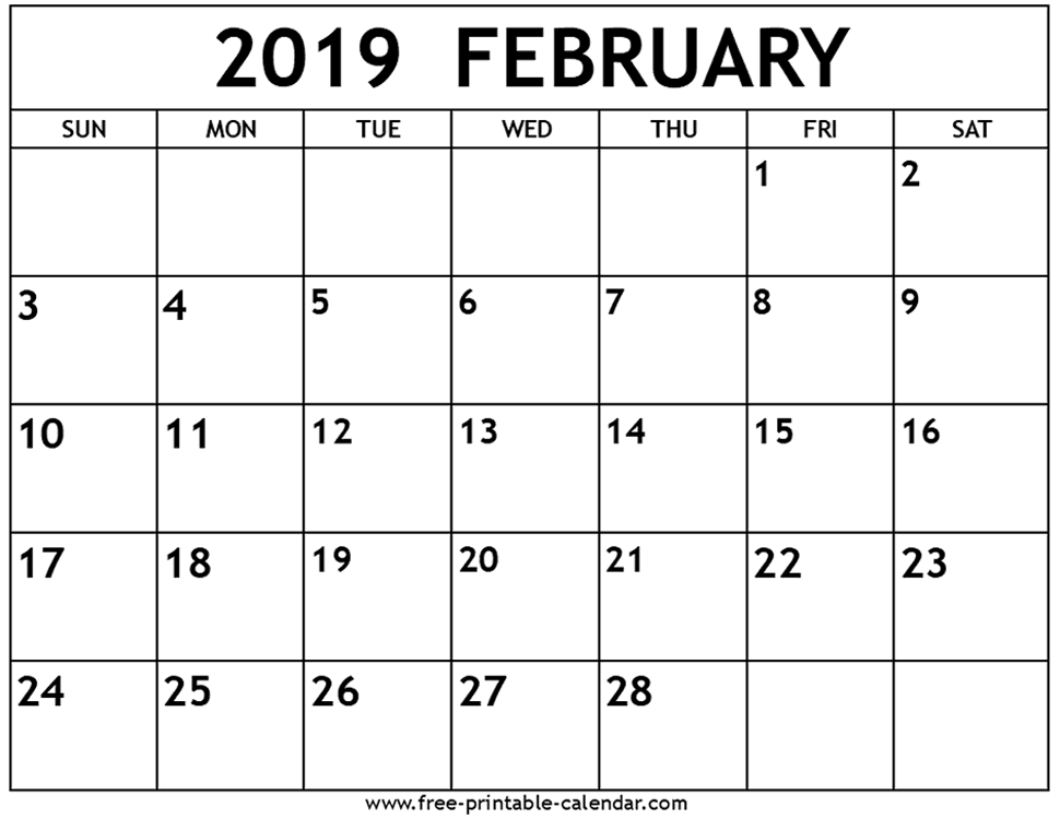 February 2019 Printable Calendar Printable Calendar 2019 Blank