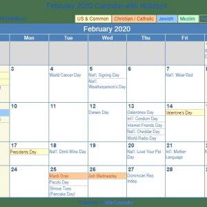 February 2020 Calendar With Holidays United States