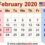 February 2020 Calendars For Word Excel Pdf