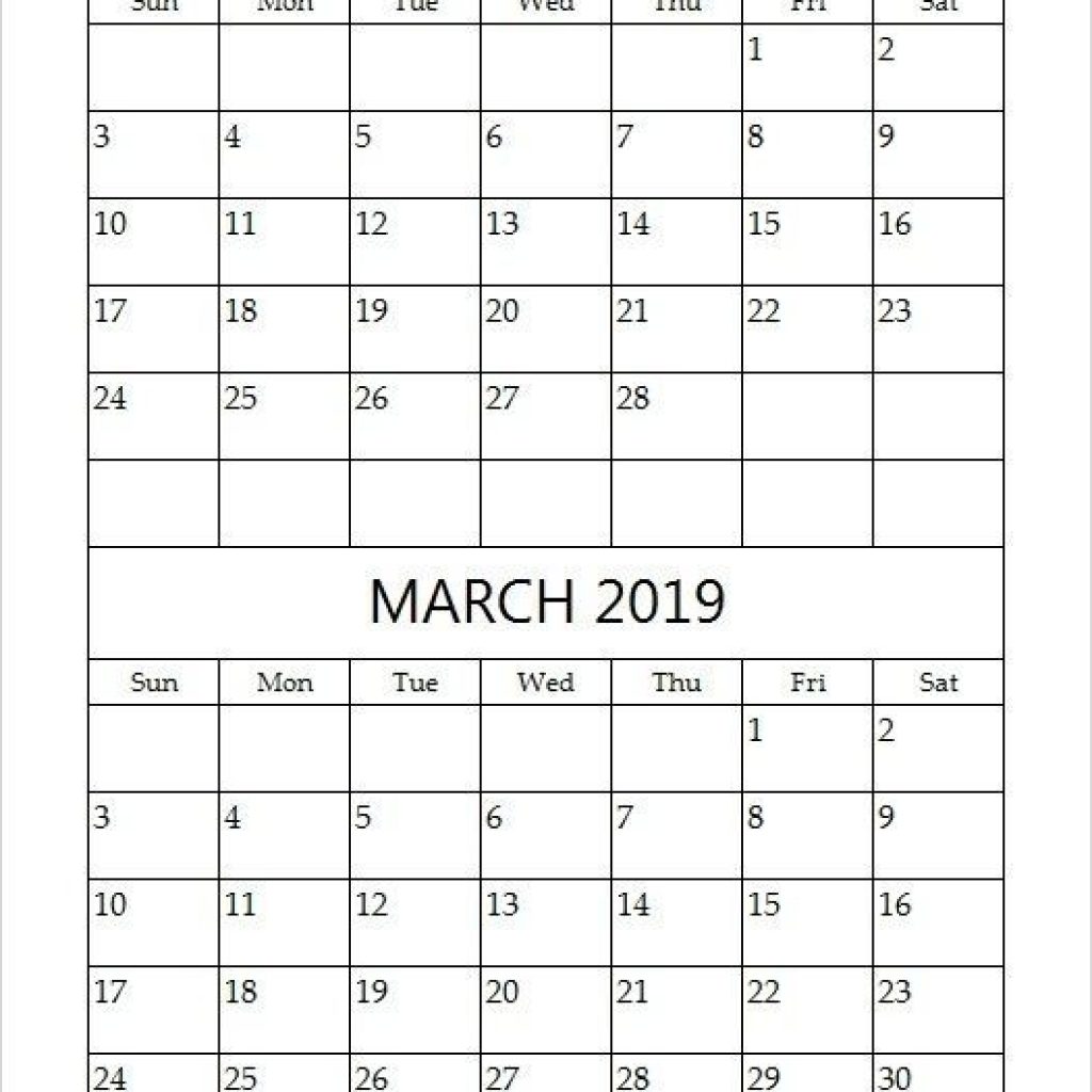 February March 2019 Calendar Template Printable Monthly Calendar