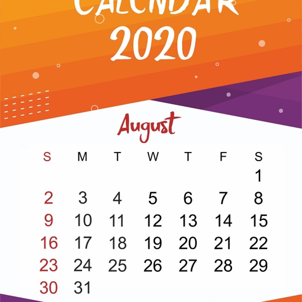 Free August 2020 Printable Calendar Template In Pdf Word Excel