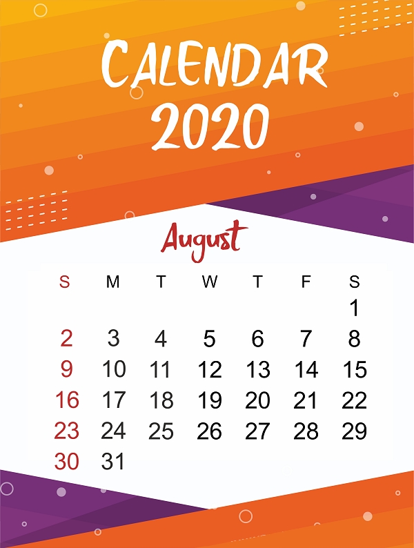 Free August 2020 Printable Calendar Template In Pdf Word Excel