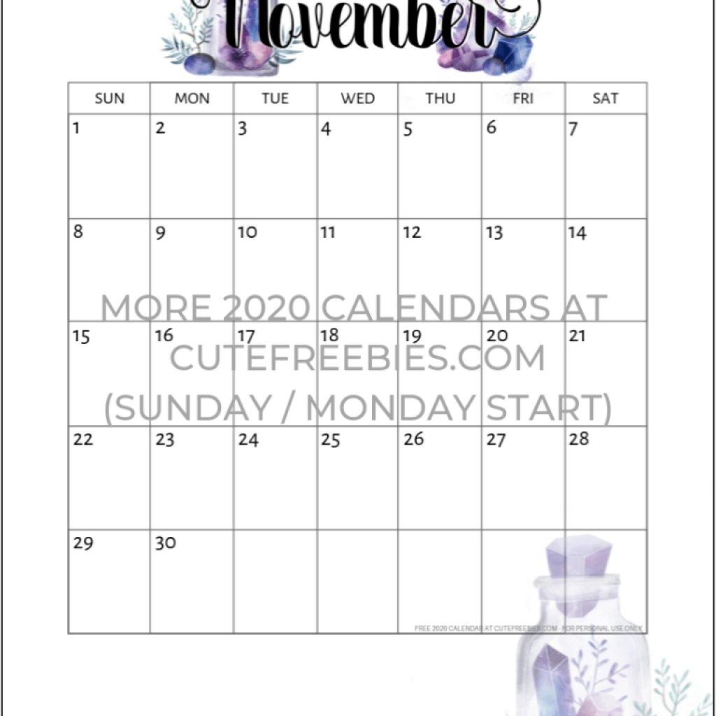 Free Printable 2019 2020 Calendar Crystal Gems 2020 Calendar