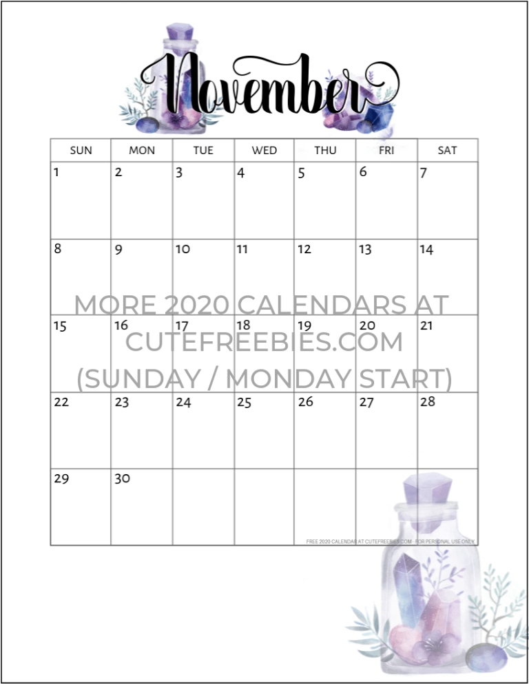 Free Printable 2019 2020 Calendar Crystal Gems 2020 Calendar